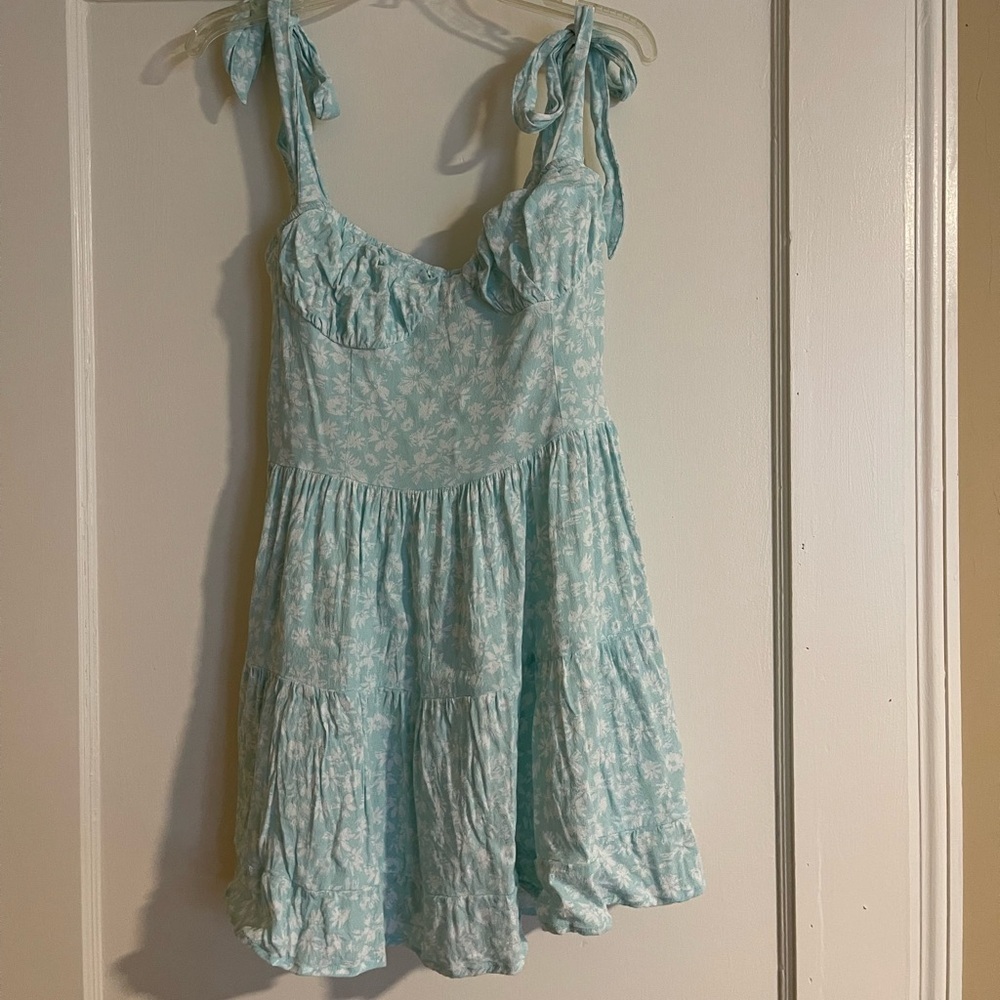 Light Blue Floral Dress with Tie Straps